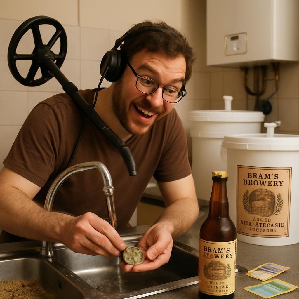 Onze beste poging om AI een foto te laten maken van iemands gecombineerde hobby’s. Het resultaat? Iets tussen een middeleeuwse schatjacht, een schuimende IPA