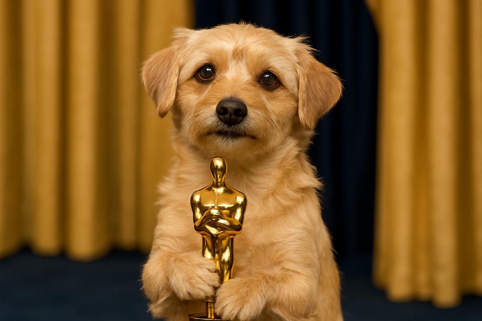 Een lieve hond die net een Oscar heeft gewonnen