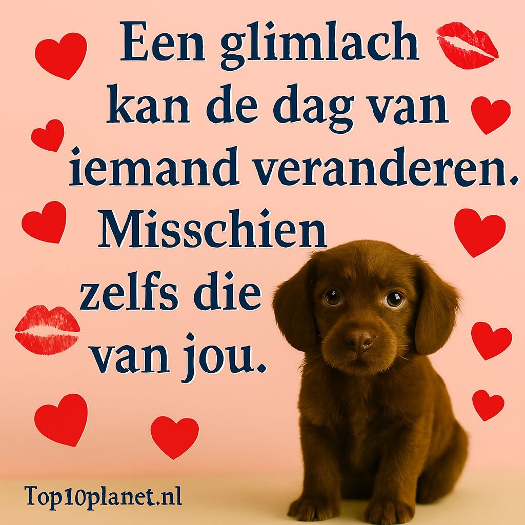 Positieve spreuk met puppy over glimlachen