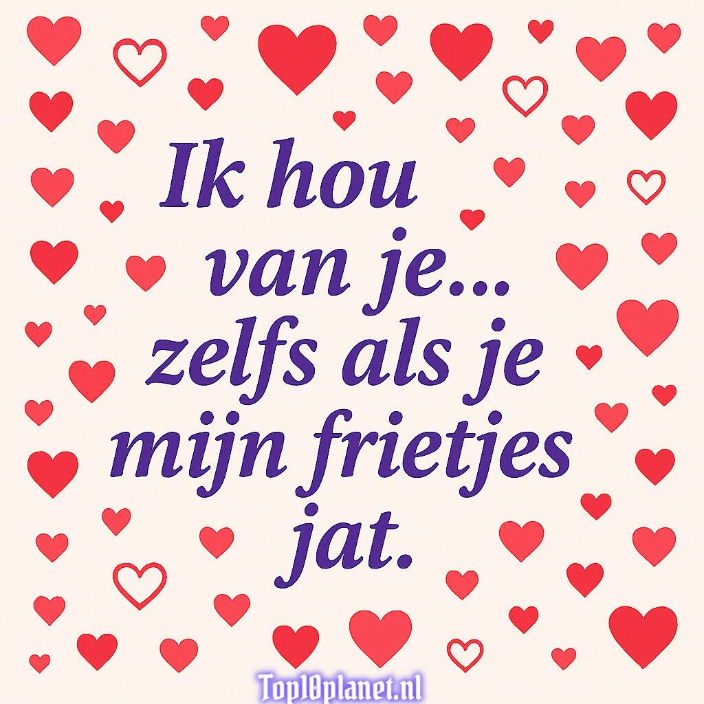 Liefdesspreuk met hartjes over liefde en humor